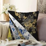 - Sonil-K3987-Gorsel - Realhomes  Siyah Beyaz Zeminde Çiçek Motifli Özel Tasarım Dijital Baskılı Modern Raşel Kadife Yastık Kırlent Kılıfı Realhomes