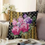 - Sonil-K3996-Gorsel - Realhomes  Puanlı Zeminde Altın Zincir Ve Çiçekler Özel Tasarım Dijital Baskılı Modern Raşel Kadife Yastık Kırlent Kılıfı Realhomes