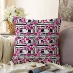 Geometrik Şekiller Üzerinde Çiçek Desenli Özel Tasarım Dijital Baskılı Modern Raşel Kadife Yastık Kırlent Kılıfı Realhomes