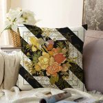 - Sonil-K4012-Gorsel - Realhomes Çizgili Zeminde Çiçek Motifli Özel Tasarım Dijital Baskılı Modern Raşel Kadife Yastık Kırlent Kılıfı Realhomes