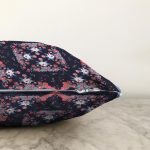 - Sonil-K4013-Gorsel-2 - Realhomes  Lacivert Zeminde Çiçekli Etnik Desenler Özel Tasarım Dijital Baskılı Modern Raşel Kadife Yastık Kırlent Kılıfı Realhomes