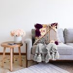 - Sonil-K4015-Gorsel-1 - Realhomes  Leopar Ve Puanlı Zeminde Çiçek Motifli Özel Tasarım Dijital Baskılı Modern Raşel Kadife Yastık Kırlent Kılıfı Realhomes