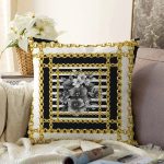 - Sonil-K4016-Gorsel - Realhomes  Altın Zincir Ve Çiçek Desenli Özel Tasarım Dijital Baskılı Modern Raşel Kadife Yastık Kırlent Kılıfı Realhomes