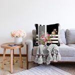 Geometrik Zeminli Çiçek Ve Zincir Motifli Özel Tasarım Dijital Baskılı Modern Raşel Kadife Yastık Kırlent Kılıfı Realhomes