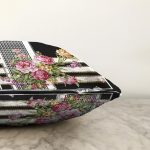 Geometrik Zeminli Çiçek Ve Zincir Motifli Özel Tasarım Dijital Baskılı Modern Raşel Kadife Yastık Kırlent Kılıfı Realhomes