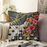 Altın Zincir Ve Çiçek Desenli Özel Tasarım Dijital Baskılı Modern Raşel Kadife Yastık Kırlent Kılıfı Realhomes