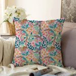 Renkli Çiçek Motifli Özel Tasarım Dijital Baskılı Modern Raşel Kadife Yastık Kırlent Kılıfı Realhomes