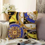 Altın Zincir Desenli Tasarım Dijital Baskılı Modern Raşel Kadife Yastık Kırlent Kılıfı Realhomes