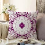 Krem Zeminde Mor Desenli Özel Tasarım Dijital Baskılı Modern Raşel Kadife Yastık Kırlent Kılıfı Realhomes
