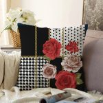 - Sonil-K4063-Gorsel - Realhomes Çiçek Ve Altın Motifli Özel Tasarım Dijital Baskılı Modern Raşel Kadife Yastık Kırlent Kılıfı Realhomes