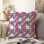 - Sonil-K4067-Gorsel - Realhomes Geometrik Zeminde Çiçek Desenli Özel Tasarım Dijital Baskılı Modern Raşel Kadife Yastık Kırlent Kılıfı Realhomes
