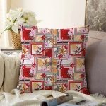 Geometrik Çerçeveli Çiçek Motifli Özel Tasarım Dijital Baskılı Modern Raşel Kadife Yastık Kırlent Kılıfı Realhomes
