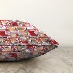 Geometrik Çerçeveli Çiçek Motifli Özel Tasarım Dijital Baskılı Modern Raşel Kadife Yastık Kırlent Kılıfı Realhomes