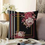 - Sonil-K4075-Gorsel - Realhomes  Siyah Zeminde Çiçek Ve Altın Motifli Özel Tasarım Dijital Baskılı Modern Raşel Kadife Yastık Kırlent Kılıfı Realhomes