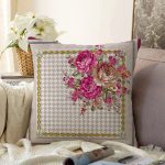 - Sonil-K4076-Gorsel - Realhomes  Kazayağı Zeminli Çiçek Motifli Özel Tasarım Dijital Baskılı Modern Raşel Kadife Yastık Kırlent Kılıfı Realhomes