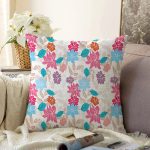 Krem Zeminde Rengarenk Çiçekler Motifli Dijital Baskılı Dekoratif Raşel Kadife Yastık Kırlent Kılıfı Realhomes