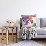 - Sonil-K4101-Gorsel-1 - Realhomes Rengarenk Yaprak Desenli Özel Tasarım Dijital Baskılı Modern Raşel Kadife Yastık Kırlent Kılıfı Realhomes