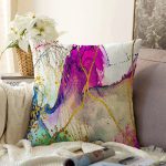 Suluboya Ve Altın Motifli Özel Tasarım Dijital Baskılı Modern Şönil Yastık Kırlent Kılıfı Realhomes