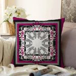 - Sonil-K4111-Gorsel - Realhomes Damalı Zeminde Çiçek Motifli Özel Tasarım Dijital Baskılı Modern Raşel Kadife Yastık Kırlent Kılıfı Realhomes