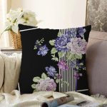 Çizgili Zeminde Çiçek Desenli Özel Tasarım Dijital Baskılı Modern Şönil Yastık Kırlent Kılıfı Realhomes