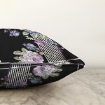 Çizgili Zeminde Çiçek Desenli Özel Tasarım Dijital Baskılı Modern Şönil Yastık Kırlent Kılıfı Realhomes