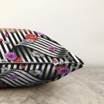 - Sonil-K4127-Gorsel-2 - Realhomes Geometrik Zeminde Çiçek Motifli Özel Tasarım Dijital Baskılı Modern Şönil Yastık Kırlent Kılıfı Realhomes