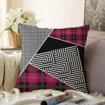 - Sonil-K4130-Gorsel - Realhomes  Ekose Geometrik Ve Kazayağı Desenli Özel Tasarım Dijital Baskılı Modern Raşel Kadife Yastık Kırlent Kılıfı Realhomes