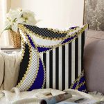 - Sonil-K4139-Gorsel - Realhomes  Çizgili Zeminde Zincir Motifli Özel Tasarım Dijital Baskılı Modern Raşel Kadife Yastık Kırlent Kılıfı Realhomes