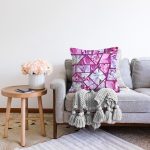 Çiçekli Geometrik Motifli Özel Tasarım Dijital Baskılı Modern Raşel Kadife Yastık Kırlent Kılıfı Realhomes