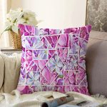 - Sonil-K4150-Gorsel - Realhomes  Geometrik Zeminde Çiçekler Özel Tasarım Dijital Baskılı Raşel Kadife Yastık Kırlent Kılıfı Realhomes