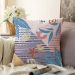 - Sonil-K4173-Gorsel - Realhomes  Geometrik Zeminde Yaprakların Uyumu Dijital Baskılı Raşel Kadife Yastık Kırlent Kılıfı Realhomes