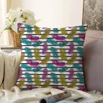 Çizgili Zeminde Tüy Desenli Dijital Baskılı Özel Tasarım Modern Şönil Yastık Kırlent Kılıfı Realhomes