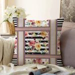 - Sonil-K4230-Gorsel - Realhomes Çizgili Zeminde Çiçek Motifli Özel Tasarım Dijital Baskılı Modern Raşel Kadife Yastık Kırlent Kılıfı Realhomes