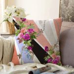 - Sonil-K4244-Gorsel - Realhomes Modern Güller ve Geometrik Çizgiler Motifli Özel Tasarım Şönil Yastık Kırlent Kılıfı Realhomes