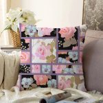 - Sonil-K4270-Gorsel - Realhomes  Geometrik Şekil İçinde Modern Gül Tasarımlı Raşel Kadife Yastık Kırlent Kılıfı Realhomes