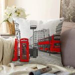Şehir Manzarası Telefon Kulübesi Motifli Dijital Baskılı Dekoratif Raşel Kadife Yastık Kırlent Kılıfı Realhomes