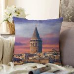 - Sonil-K50-Gorsel - Realhomes Galata Kulesi Dijital Baskılı Dekoratif Şönil Yastık Kırlent Kılıfı Realhomes