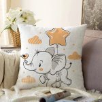 - Sonil-K6491-Gorsel - Realhomes  Sevimli Bebek Fil Çocuk Odası Dijital Baskılı Dekoratif Raşel Kadife Yastık Kırlent Kılıfı Realhomes