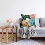 Renkli Yapraklar İllüstrasyon Tasarım Dijital Baskılı Dekoratif Raşel Kadife Yastık Kırlent Kılıfı Realhomes