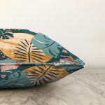 Renkli Yapraklar İllüstrasyon Tasarım Dijital Baskılı Dekoratif Raşel Kadife Yastık Kırlent Kılıfı Realhomes