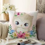 Sevimli Bebek Baykuş Çocuk Odası Dijital Baskılı Dekoratif Raşel Kadife Yastık Kırlent Kılıfı Realhomes
