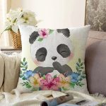 - Sonil-K6590-Gorsel - Realhomes Sevimli Bebek Panda Çocuk Odası Dijital Baskılı Dekoratif Şönil Yastık Kırlent Kılıfı Realhomes