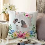 - Sonil-K6591-Gorsel - Realhomes Sevimli Bebek Rakun Çocuk Odası Dijital Baskılı Dekoratif Raşel Kadife Yastık Kırlent Kılıfı Realhomes