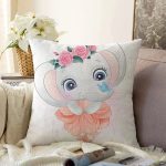 Sevimli Bebek Balerin Fil Çocuk Odası Dijital Baskılı Dekoratif Şönil Yastık Kırlent Kılıfı Realhomes