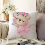 Sevimli Bebek Balerin Çocuk Odası Dijital Baskılı Dekoratif Raşel Kadife Yastık Kırlent Kılıfı Realhomes