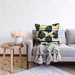 - Sonil-K6611-Gorsel-1 - Realhomes  Renkli Zeminde Yaprak Motifli Dijital Baskılı Modern Raşel Kadife Yastık Kırlent Kılıfı Realhomes