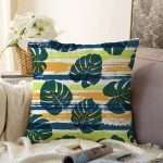- Sonil-K6611-Gorsel - Realhomes  Renkli Zeminde Yaprak Motifli Dijital Baskılı Modern Raşel Kadife Yastık Kırlent Kılıfı Realhomes