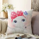 - Sonil-K6614-Gorsel - Realhomes  Sevimli Bebek Fil Çocuk Odası Dijital Baskılı Dekoratif Raşel Kadife Yastık Kırlent Kılıfı Realhomes
