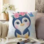 - Sonil-K6616-Gorsel - Realhomes  Sevimli Bebek Penguen Çocuk Odası Dijital Baskılı Dekoratif Raşel Kadife Yastık Kırlent Kılıfı Realhomes