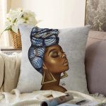 Realhomes Gri Zeminde Etnik Afrikan Woman Tasarımlı Raşel Kadife Yastık Kırlent Kılıfı Realhomes